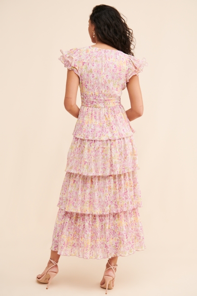 empire waist cotton maxi dress Ruffled V-Neck Empire Waist Maxi Dress Pink / S