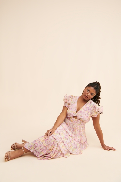 knee length dresses for ladies Pellagia Embroidered Eyelet Tiered Midi Dress main image 0