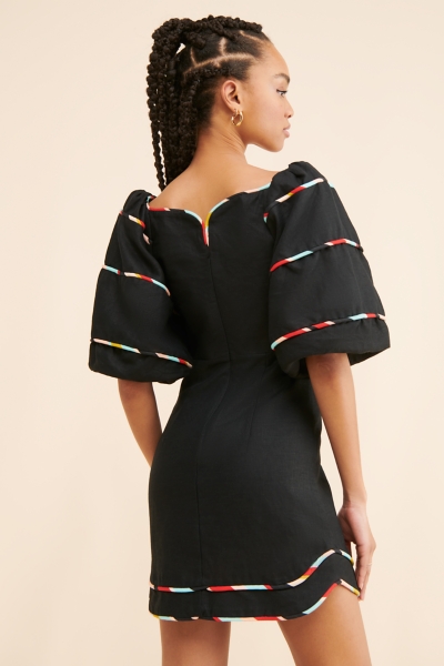 farm rio black colored stripes short sleeve mini dress Colored Stripes Short Sleeved Dress