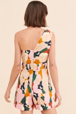 She+Sky Hot Pink One Shoulder Ruffle Romper | Lime Lush Boutique