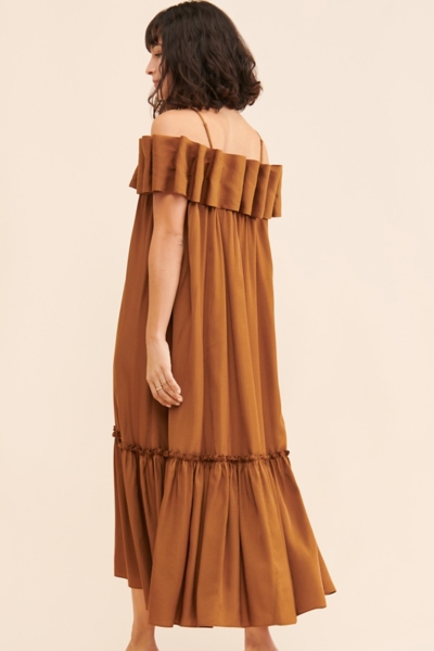 chinese dress ladies Women's Tanya Off The Shoulder Sweater Maxi Dress in Brown