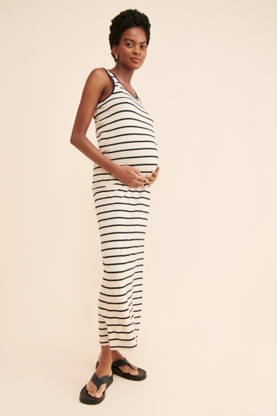 slim fit dress slacks PinkBlush Ivory Grey Striped Fitted Short Sleeve Maternity Dress main image 1