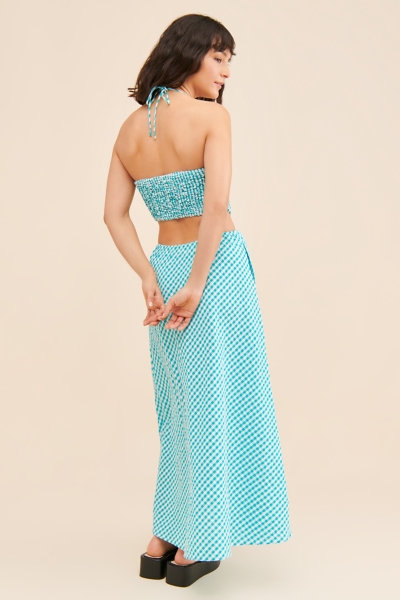 chinese dress ladies Blue Gingham Print Backless Dress – Gabi Swimwear main image 0