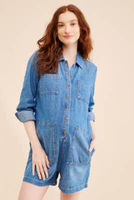 Denim utility romper best sale