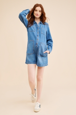 Maternity Denim Utility Romper Nuuly