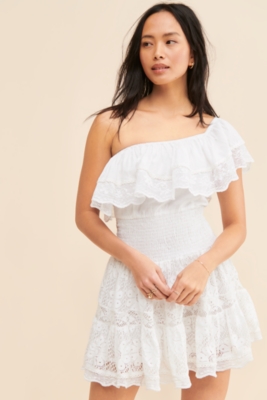 One-Shoulder Ruffled Lace Mini Dress | Nuuly