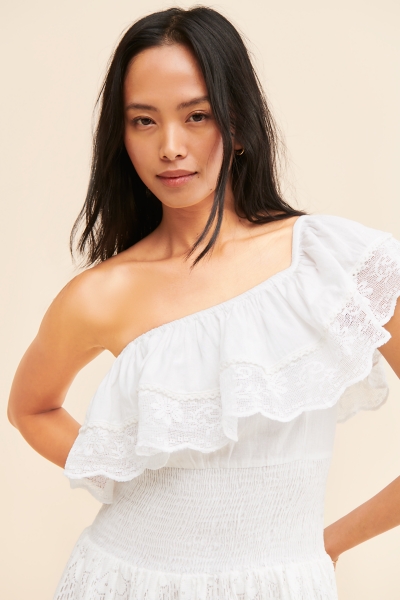chinese dress ladies Anaisa One-Shoulder Draped Mini Dress Embellished Off White main image 0