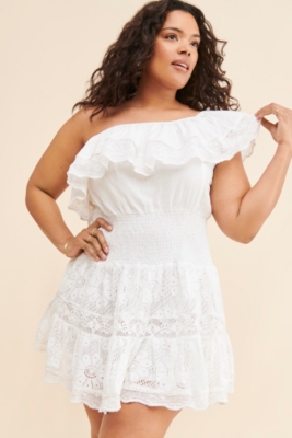 One shoulder white lace dress clearance
