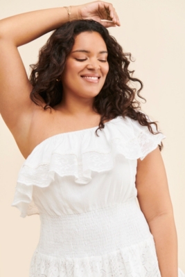 One-Shoulder Ruffled Lace Mini Dress | Nuuly