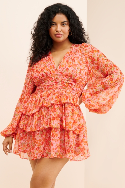 Emmy Long-Sleeve V-Neck Tiered Mini Dress | Nuuly
