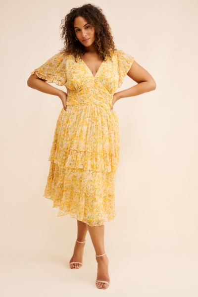 naomi short sleeve v neck midi dress Naomi Short-Sleeve V-Neck Midi Dress