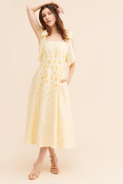 Mimose Linen Tie-Strap Midi Dress | Nuuly
