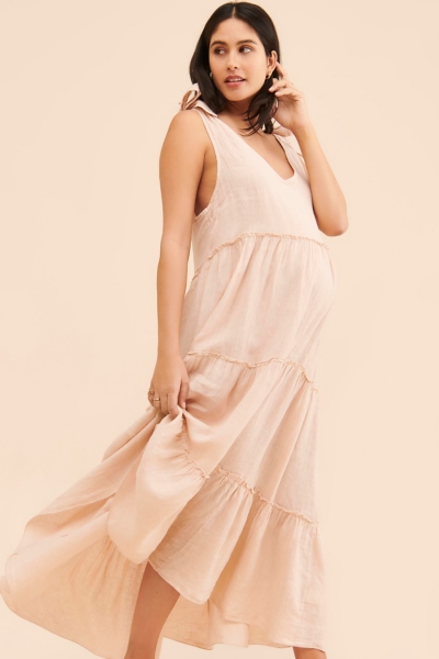 chinese dress ladies Mocha Linen Sleeveless Smocked Maternity Dress main image 0