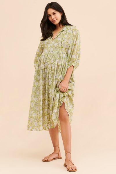 slim fit dress slacks Spring Green Floral Cotton Maternity Dress – Piroki Jaipur main image 0