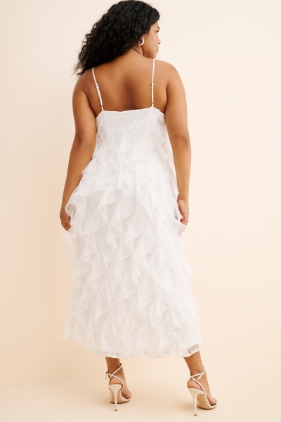 Jia Bias-Cut Lace Ruffled V-Neck Gown | Nuuly
