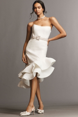 Flamenco-Hem Asymmetrical Midi Dress