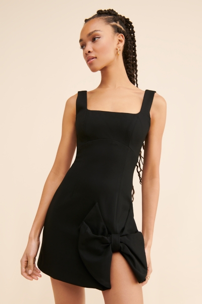 the ray mini dress black Blue Square Neck Ruffle Satin Midi Dress main image 1