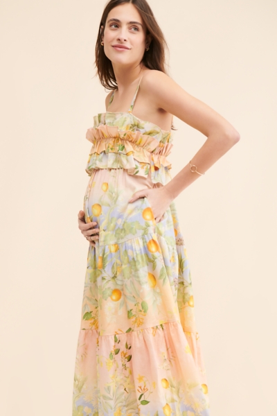 green emerald velvet dress Chanel Autumn Floral Gold Stripe Maxi - DM Exclusive - Nursing Friendly -  Maternity Friendly main image 1