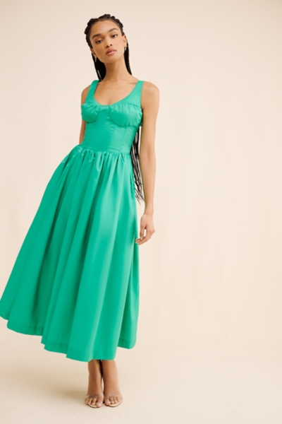 green emerald velvet dress Matcha Daisy Corset Midi Dress (Green)