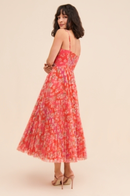 Pleated Floral Midi Dress