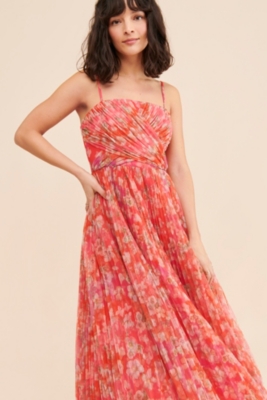 Pleated Floral Midi Dress