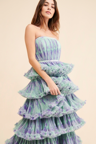 hutch strapless tiered maxi dress Strapless Asymmetric Tiered Maxi Dress
