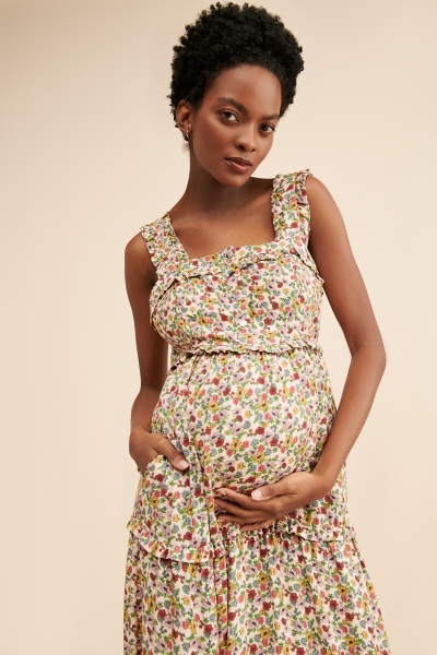 maternity maxi tank dress Fuchsia V-Neck Tank Maternity Maxi Dress Small