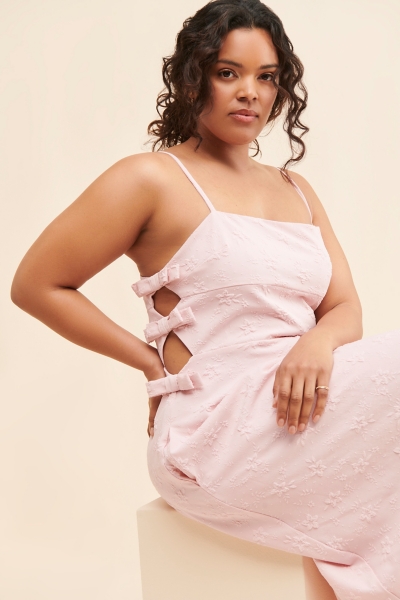 sienna bow midi dress Clothing: Midi Dresses: 'Sienna' White Stretch Cotton Lace Up Midi Dress