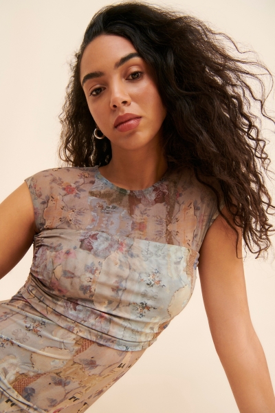 Mesh Printed Midi Dress | Nuuly