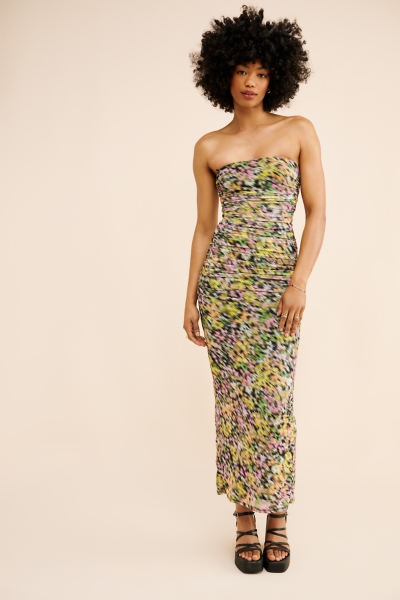 mac duggal sleeveless v-neck mesh midi dress Blue Embellished Sleeveless V Neck Gown