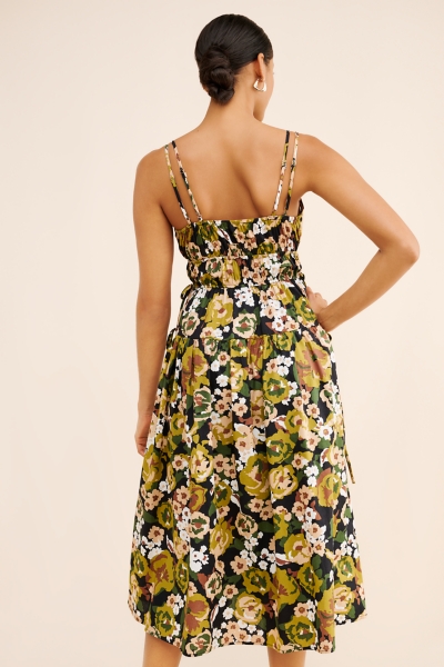 knee length dresses for ladies Teal Floral Shirred Midi Dress – PinkBlush
