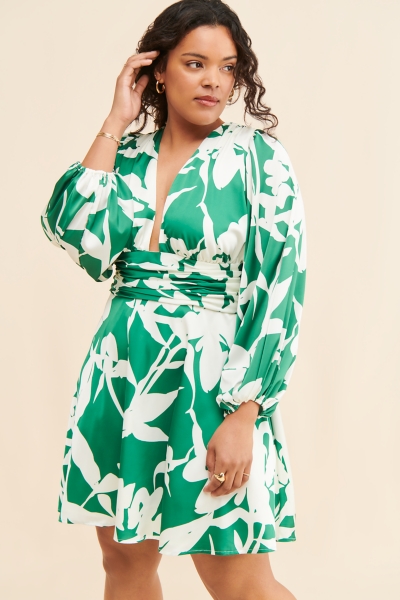 fitted lace wedding dress Simkhai Harpor Long Sleeve Mini Dress - Kelly Green main image 0