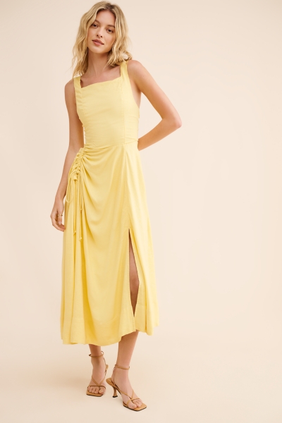sleeveless midi tank dress Decorative Button V-Neck Sleeveless Midi Tank Dress Tan / XL