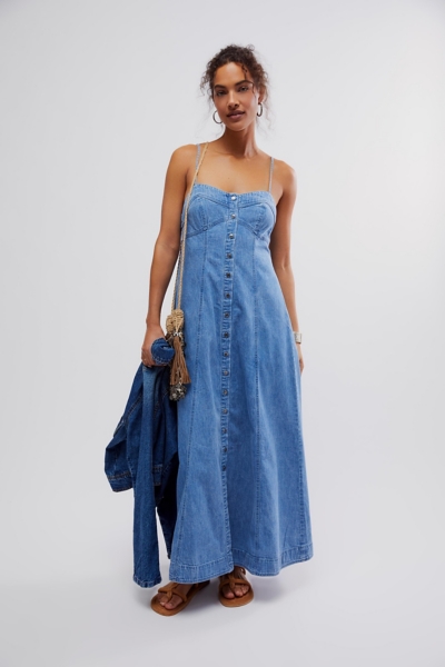 white christmas dresses ee:Some Denim Ruffle Hem Sleeveless Maxi Dress – Deja Nu Tx main image 0