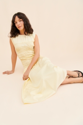 Smocked Drop Waist Midi Dress