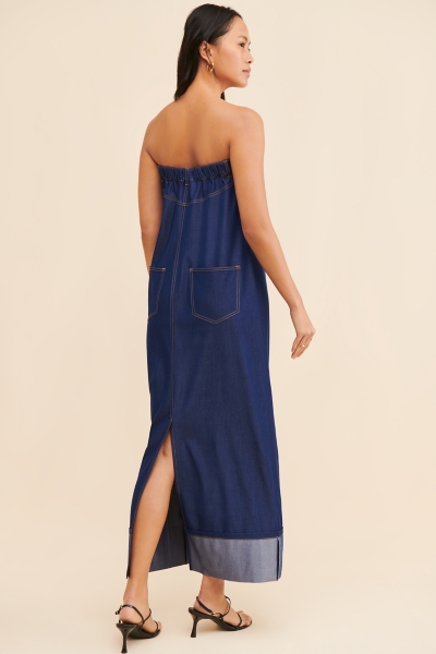 white christmas dresses Medium Wash Strapless Denim Maxi Dress