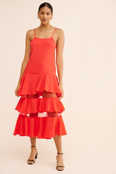 let me be sleeveless sheer tiered midi dress Let Me Be Sheer Slip Midi Dress