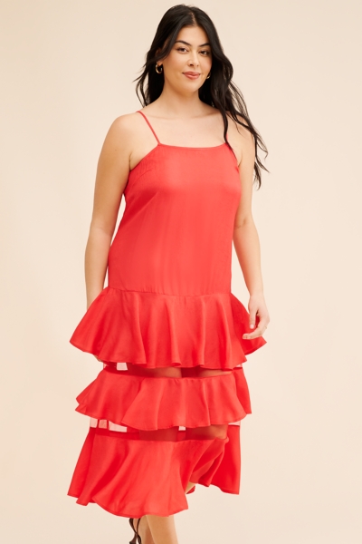 let me be sleeveless sheer tiered midi dress Sleeveless Sheer Tiered Dress