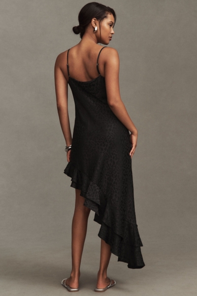 Mila Asymmetrical Cheetah Satin Jacquard Midi Dres | Nuuly
