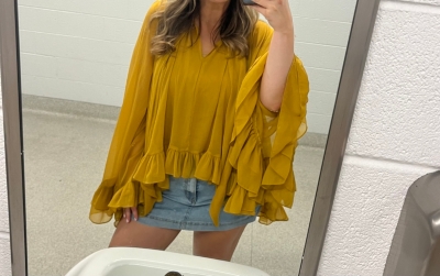 Sheer Tie-Neck Ruffle Blouse | Nuuly