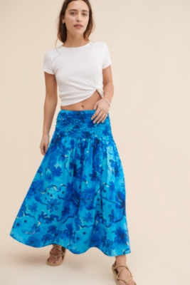 MOONSUN☆Shirring Viscos Full Skirt Elastic waist maxi swing summer chiffon skirt 5170 – XiaoLizi