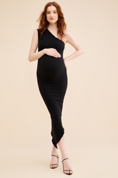 open lace back dress Kate Satin Custom Maternity Photoshoot Gowns, XXL / 21#-Black main image 1
