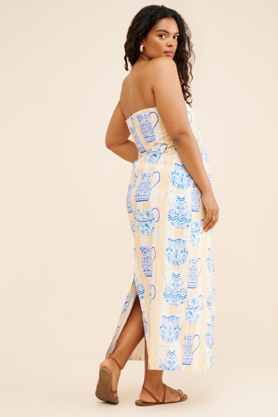 knee length dresses for ladies Freya Navy Floral Bandeau Midi Dress – Get That Trend main image 0