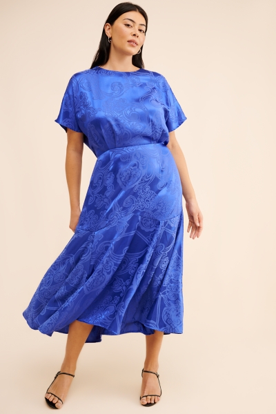 erin midi dress blue Silver Dusty Blue Satin Dress One Shoulder – Désir Couture