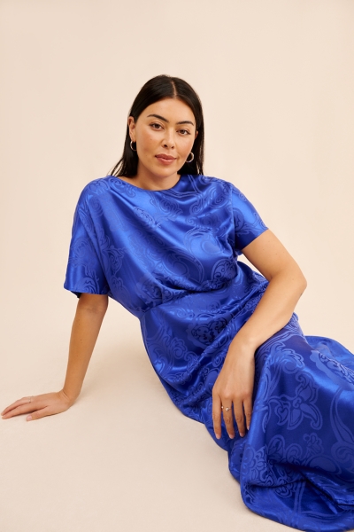 erin midi dress blue Taylor Tillman Erin Ruffle Midi Dress
