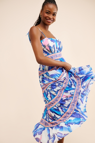 farm rio off white blue foliage midi dress Foliage Midi Dress