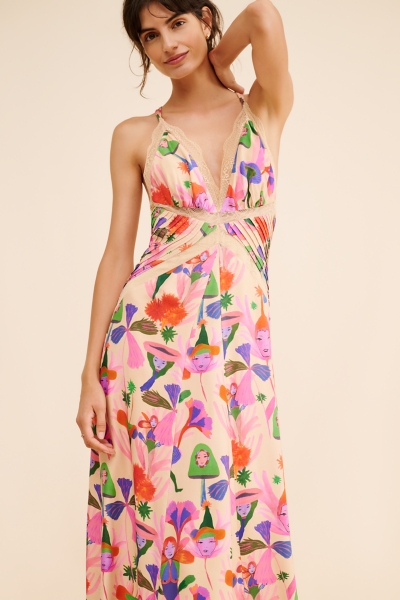 farm rio fairies sand slip midi dress Farm Rio Hilo Stripes Sand Midi Dress Sand / XL main image 0