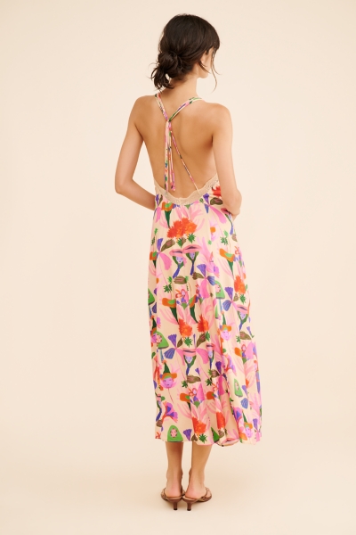farm rio fairies sand slip midi dress Farm Rio Sand Fairies Lace Trim Slip Midi Dress NWT Medium Beige Pink  Multicolor