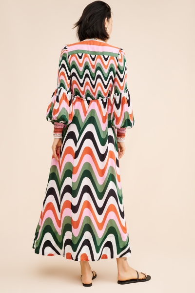 farm rio vintage wave long-sleeve maxi dress Wave Gradient Maxi Dress