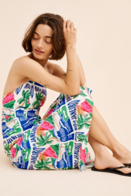 antigue カットレースリネンガーゼVネック dress Carioca Posters Linen Blend Midi Dress | Nuuly